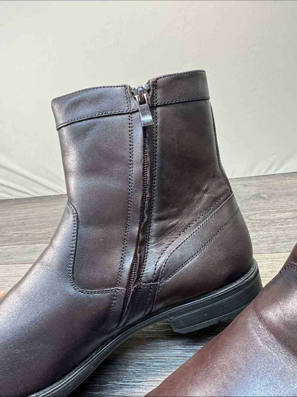 Men's Brown Leather Zip Ankle Boots men’s SZ 12 EEE wide